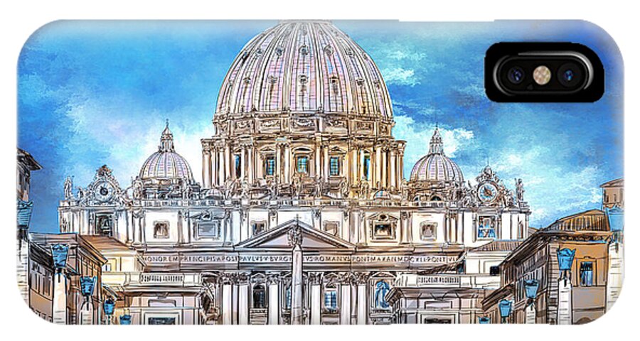 Vatican iPhone X Case featuring the digital art St. Peter's Basilica by Andrzej Szczerski