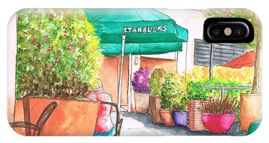 Starbucks Coffee iPhone X Case featuring the painting Starbucks Coffee, Sunset Blvd, and Cresent High, West Hollywood, CA by Carlos G Groppa