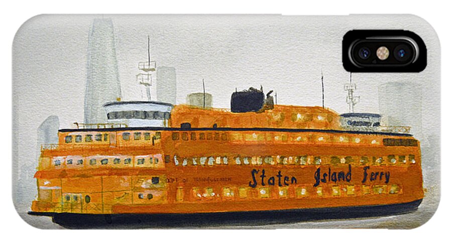 Queens iPhone X Case featuring the painting Staten Island Ferry by Ken Figurski