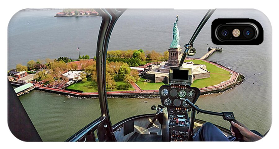 Statue Of Liberty iPhone X Case featuring the photograph Statue of Liberty Helicopter by Benny Marty