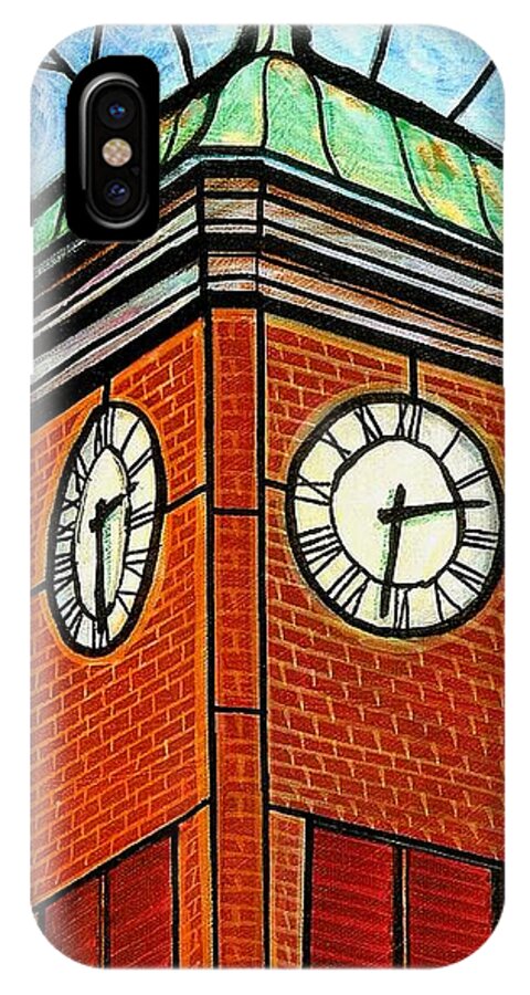 Clocks iPhone X Case featuring the painting Staunton Clock Tower Landmark by Jim Harris