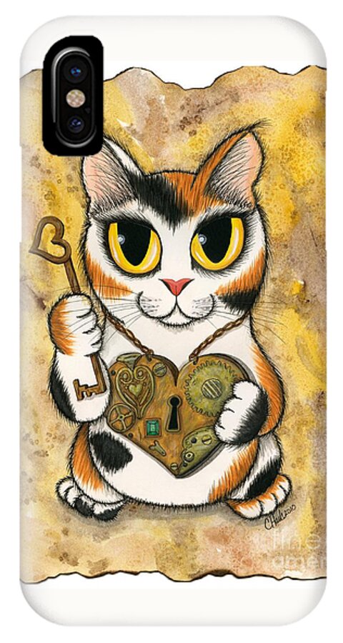 Steampunk iPhone X Case featuring the painting Steampunk Valentine Cat by Carrie Hawks