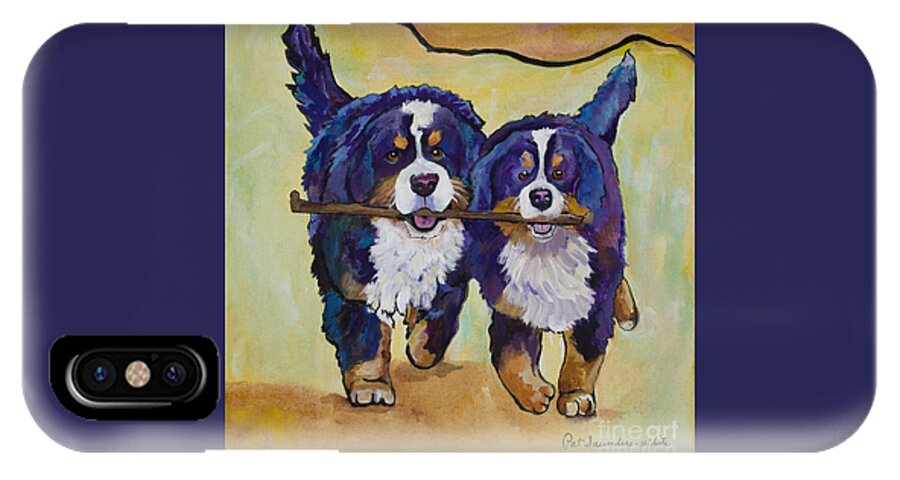 Bernese Mountain Dogs iPhone X Case featuring the painting Stick Together by Pat Saunders-White