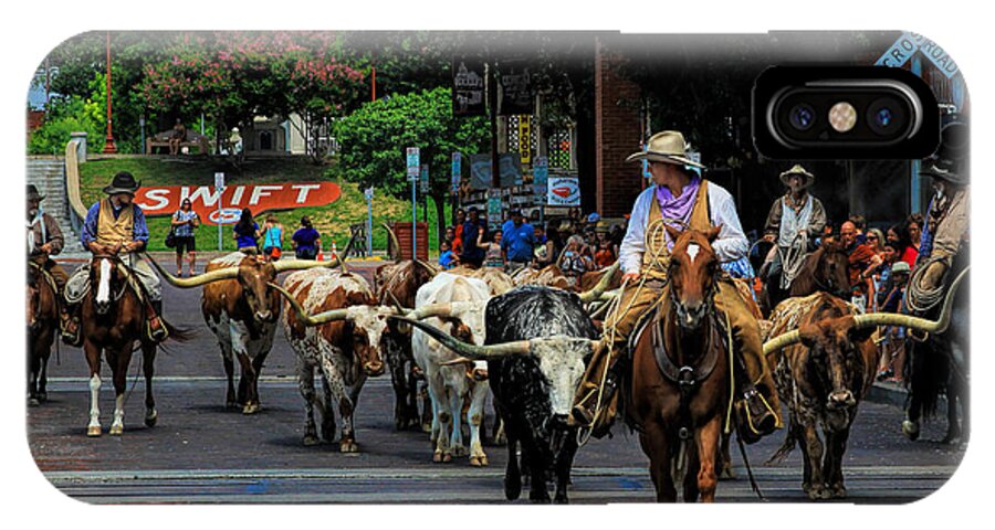 American iPhone X Case featuring the photograph Stockyards Cattle Drive by David and Carol Kelly