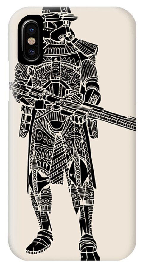 Stormtrooper iPhone X Case featuring the mixed media Stormtrooper Samurai - Star Wars Art - Black by Studio Grafiikka