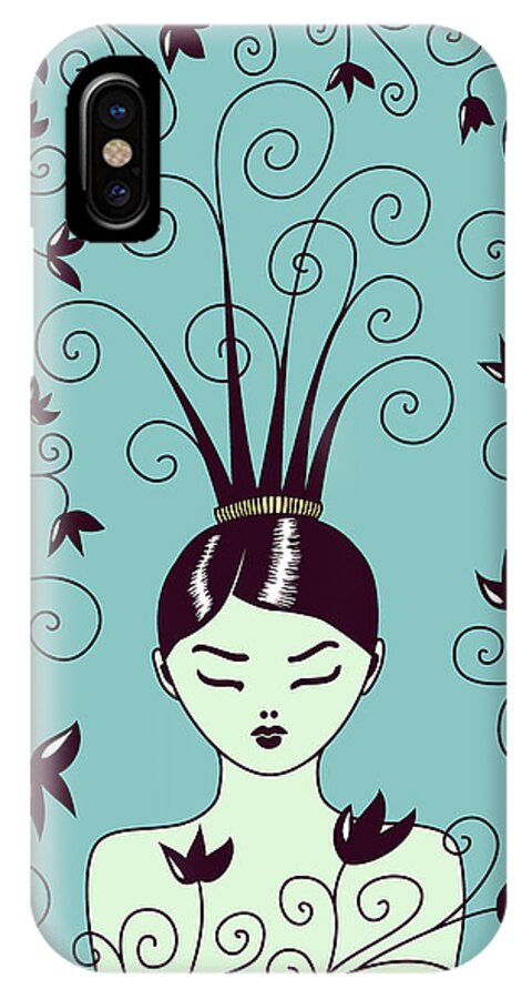 Vector iPhone X Case featuring the digital art Strange Hairstyle And Flowery Swirls by Boriana Giormova