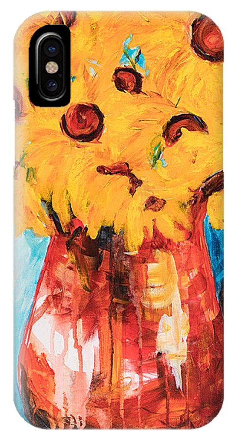 Sunflowers iPhone X Case featuring the painting Sunflowers in a Pitcher by Sally Quillin