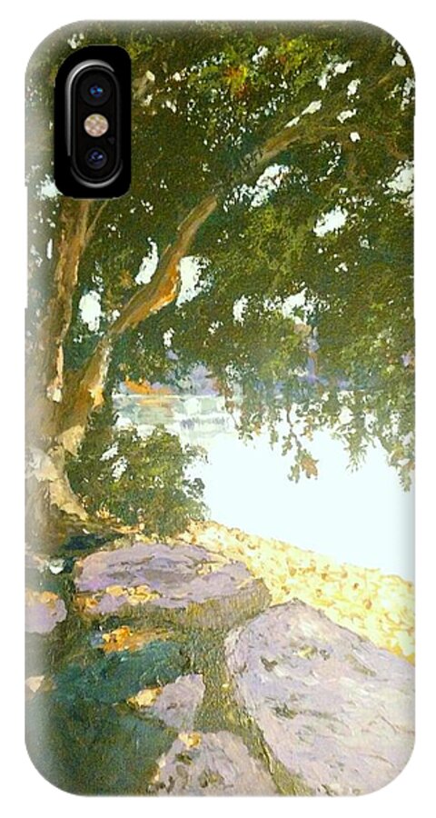 Sunny Day iPhone X Case featuring the painting Sunny day by an old tree by Ray Khalife