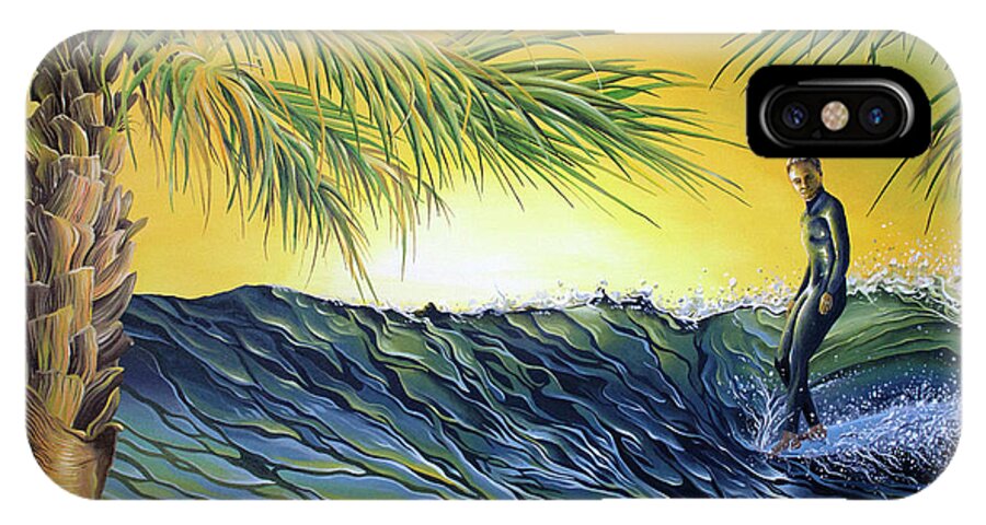 Surf iPhone X Case featuring the painting Sunrise Nose Ride by William Love