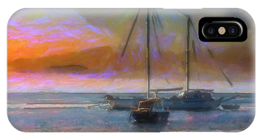 Sunrise iPhone X Case featuring the painting Sunrise with boats by Chris Armytage