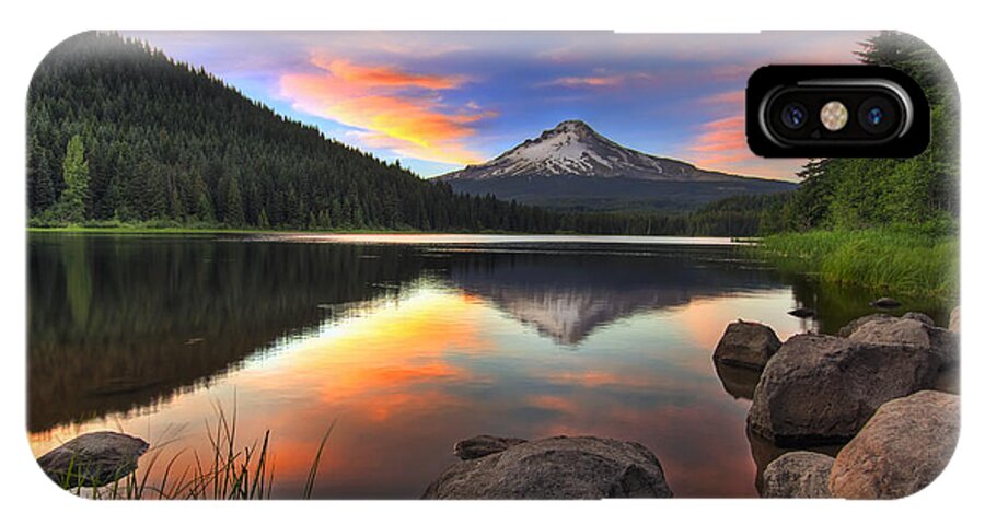 Sunset iPhone X Case featuring the photograph Sunset at Trillium Lake with Mount Hood by David Gn