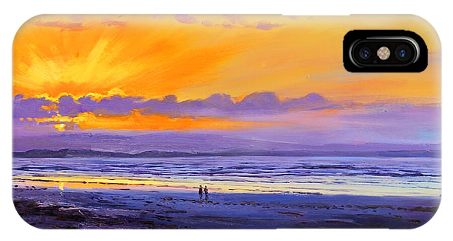 Enniscrone Beach iPhone X Case featuring the painting Sunset On enniscrone Beach County Sligo by Conor McGuire