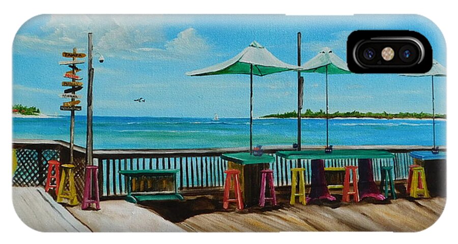 An Incredible View From The Sunset Pier Tiki Bar In Key West Florida iPhone X Case featuring the painting Sunset Pier Tiki Bar - Key West Florida by Lloyd Dobson