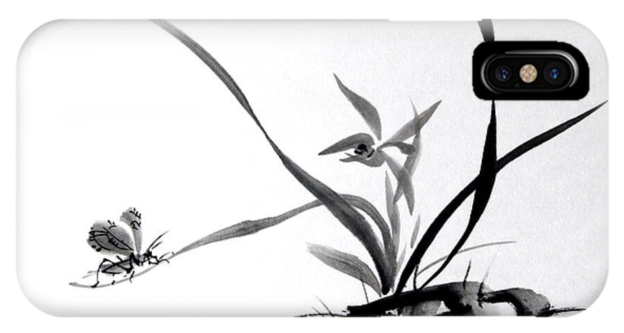 Japanese iPhone X Case featuring the painting Suzumushi/ Sounds of Fall by Fumiyo Yoshikawa