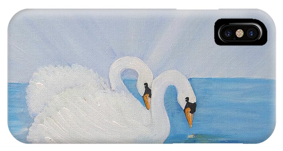 Swans iPhone X Case featuring the painting Swans on Open Water by Karen Jane Jones