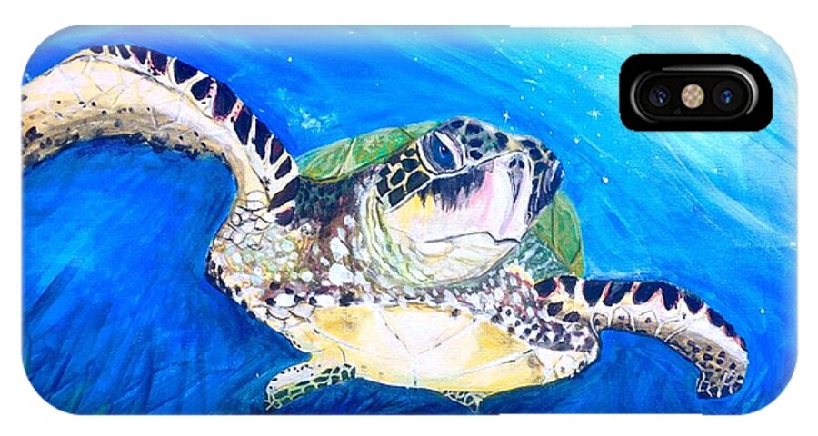 Turtle iPhone X Case featuring the painting Swim by Dawn Harrell