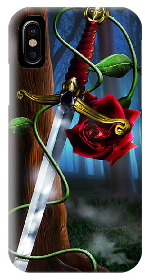 Sword iPhone X Case featuring the digital art Sword and Rose by Alessandro Della Pietra