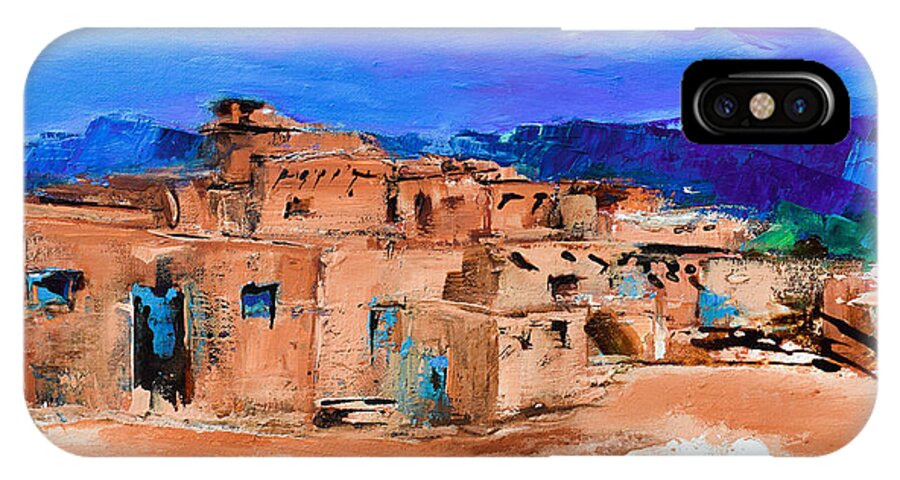 Taos iPhone X Case featuring the painting Taos Pueblo Village by Elise Palmigiani