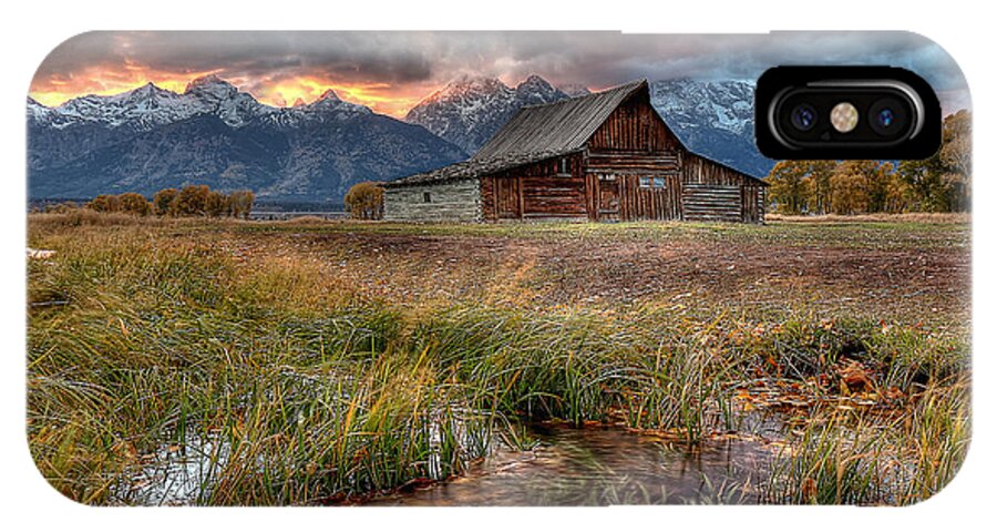 Grand Teton National Park iPhone X Case featuring the photograph Teton Nightfire at the TA Moulton Barn by Ryan Smith