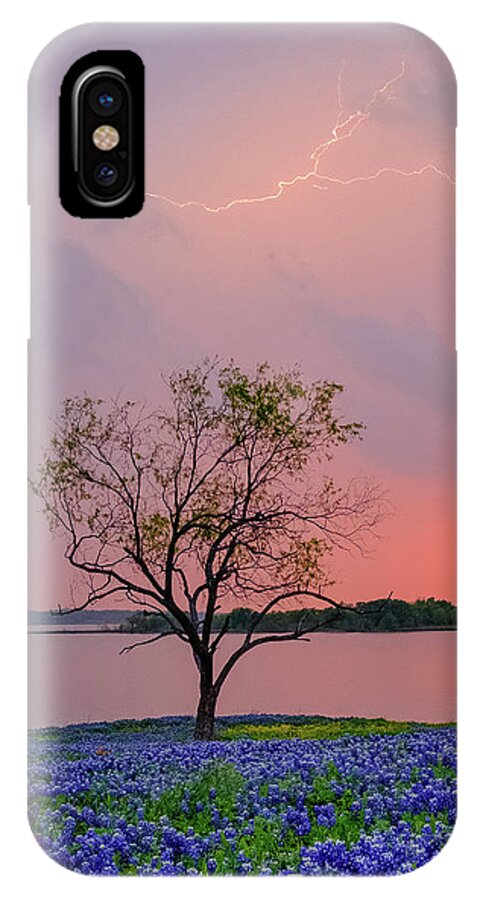 Ennis iPhone X Case featuring the photograph Texas Bluebonnets and Lightning by Robert Bellomy