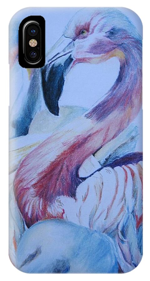 Bird iPhone X Case featuring the pastel The 3 Flamingos by Teresa Smith