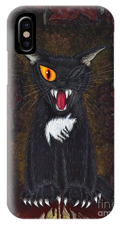 Black Cat iPhone X Case featuring the painting The Black Cat Edgar Allan Poe by Carrie Hawks