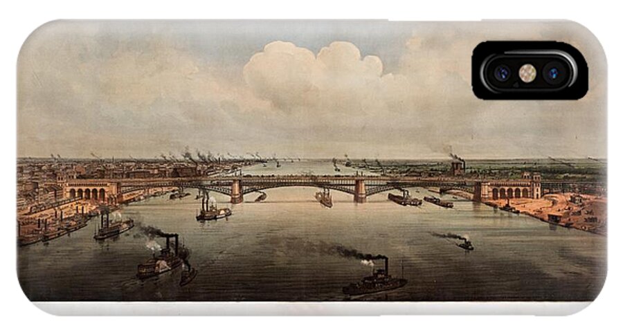 Bridge iPhone X Case featuring the painting The bridge at St. Louis, Missouri, ca. 1874 by Vincent Monozlay