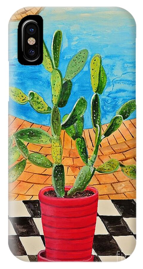 Succulents iPhone X Case featuring the painting The Cactus from Nigeria by Caroline Street