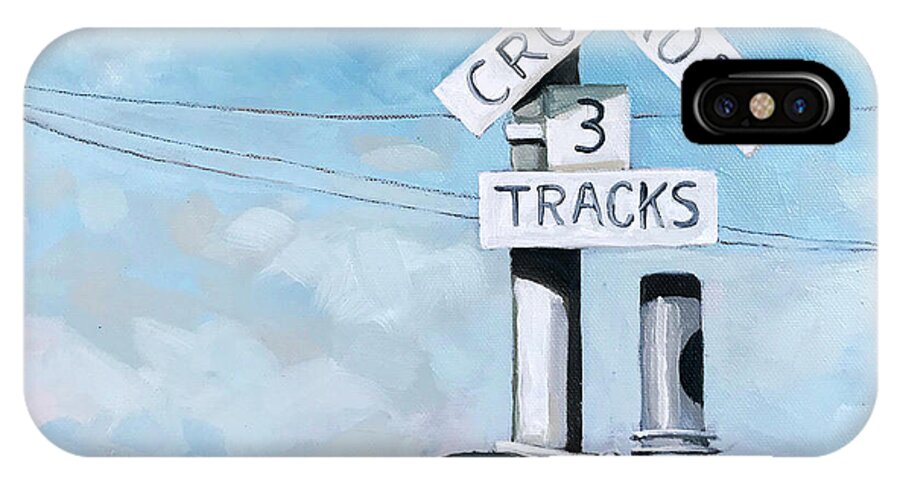 Train Art iPhone X Case featuring the painting The Crossing - train signals by Linda Apple