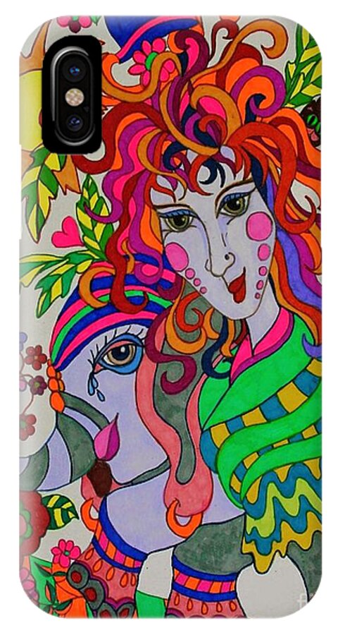 Girl iPhone X Case featuring the painting The Girl and the Elephant by Alison Caltrider