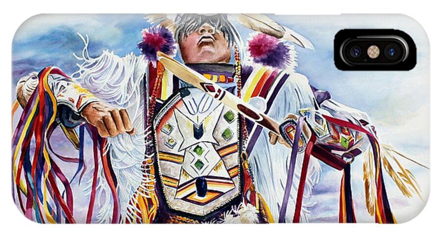 Native American iPhone X Case featuring the painting The Grass Dancer by Debbie Hart