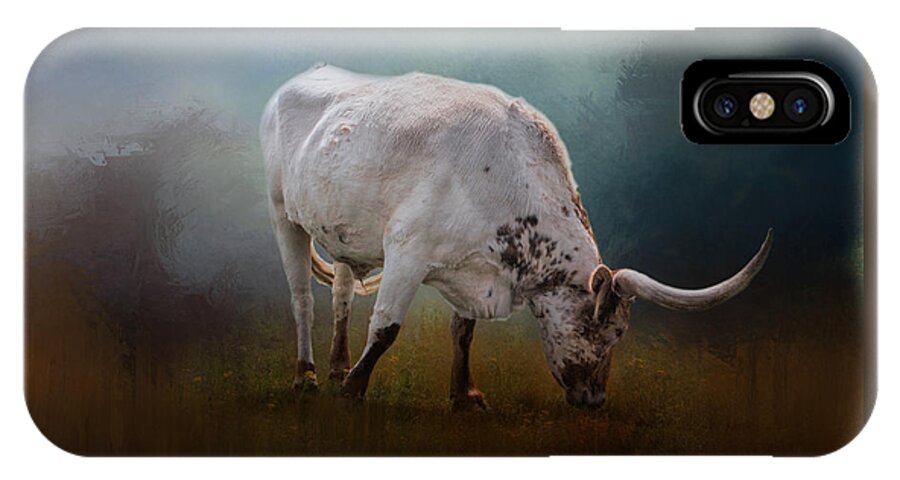 Animals iPhone X Case featuring the photograph The Grazing Texas Longhorn by David and Carol Kelly