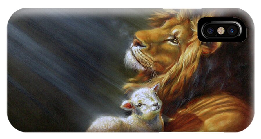 Lion And Lamb iPhone X Case featuring the painting Isaiah - The Light by Charice Cooper