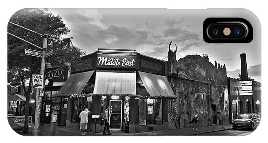 Middle East iPhone X Case featuring the photograph The MIddle East in Central Square Cambridge MA Black and White by Toby McGuire