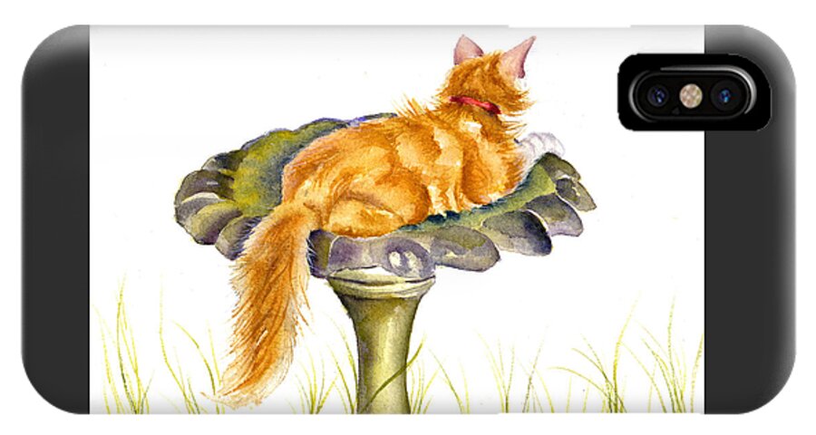 Cats iPhone X Case featuring the painting The Old Birdbath by Debra Hall