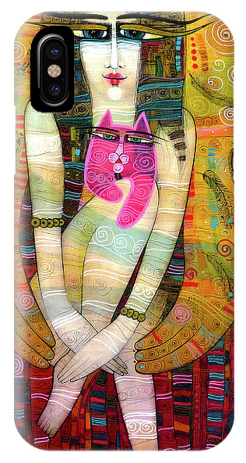 Angel iPhone X Case featuring the painting The Pink Cat Angel by Albena Vatcheva