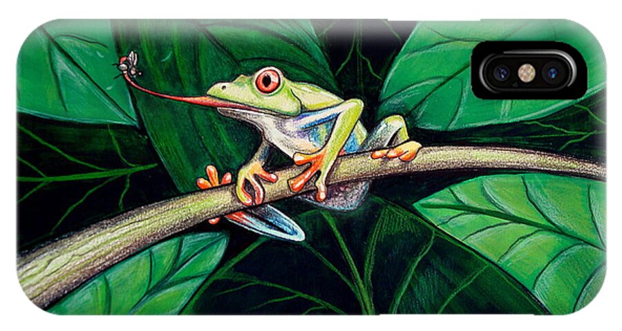 Frog iPhone X Case featuring the painting The Red Eyed Tree Frog by Elizabeth Robinette Tyndall
