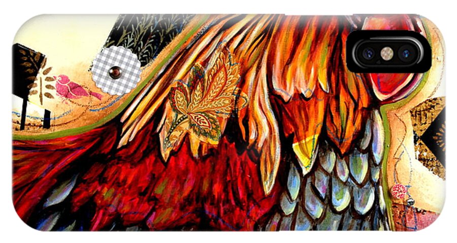Country Critters iPhone X Case featuring the mixed media The Rooster by Katia Von Kral