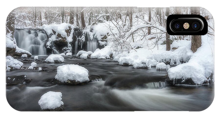 Rutland Ma Mass Massachusetts Waterfall Winter Snow Ice Water Falls Nature New England Newengland Outside Outdoors Natural Old Mill Site Woods Forest Secluded Hidden Secret Dreamy Long Exposure Brian Hale Brianhalephoto Snowing Peaceful Serene Serenity iPhone X Case featuring the photograph The Secret Waterfall in Winter 2 by Brian Hale