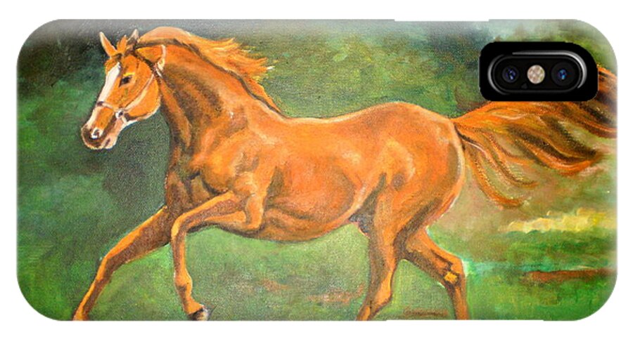 Horse iPhone X Case featuring the painting The Stallion-Horse art painting by Manjiri Kanvinde