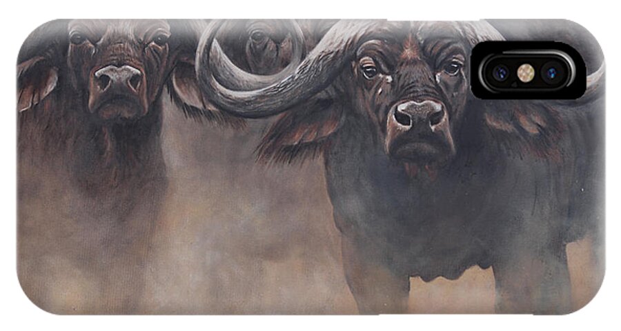 African Buffalo iPhone X Case featuring the painting The Stand by Tammy Taylor