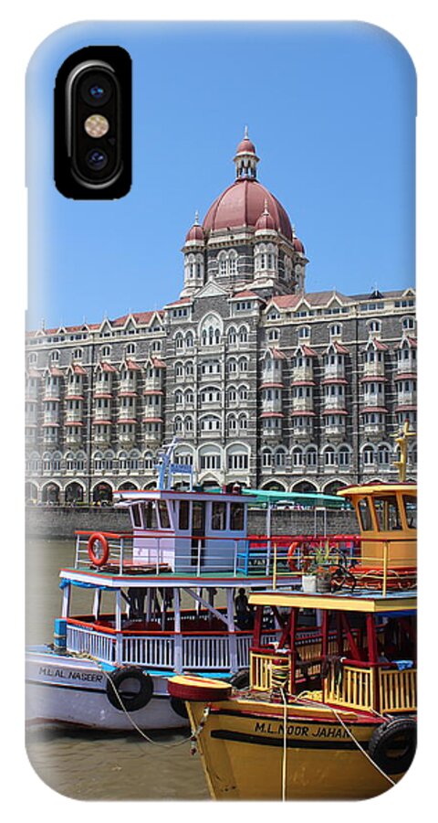 Taj Palace iPhone X Case featuring the photograph The Taj Palace Hotel and Boats, Mumbai by Jennifer Mazzucco