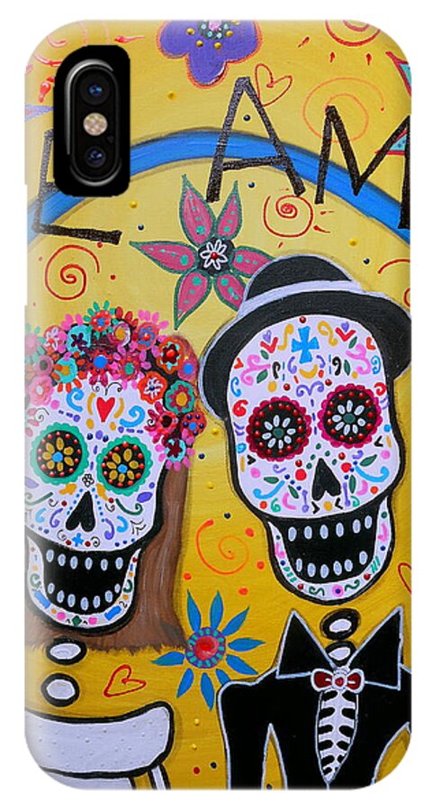 Day Of The Dead iPhone X Case featuring the painting The Wedding Day of the Dead by Pristine Cartera Turkus