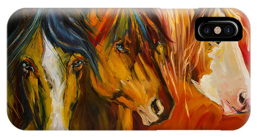 Horse iPhone X Case featuring the painting Three at the Fence Line by Diane Whitehead