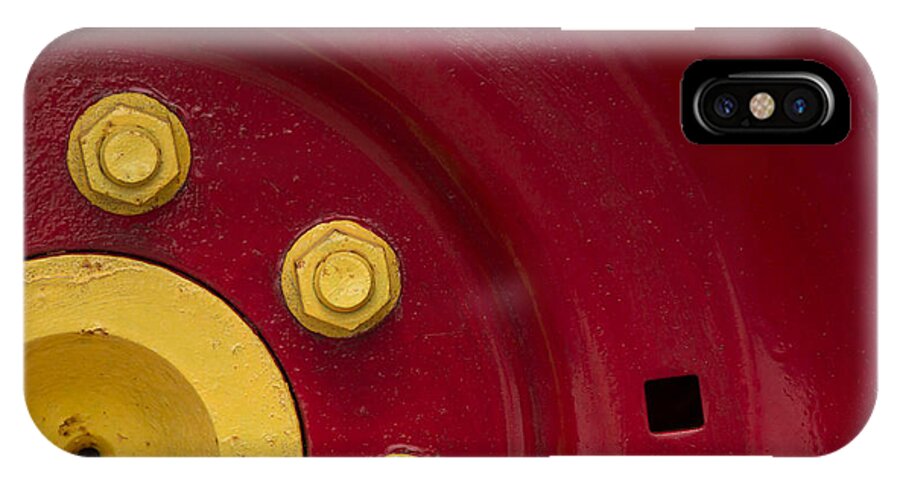 Three iPhone X Case featuring the photograph Three Yellow Nuts On A Red Wheel by Wendy Wilton