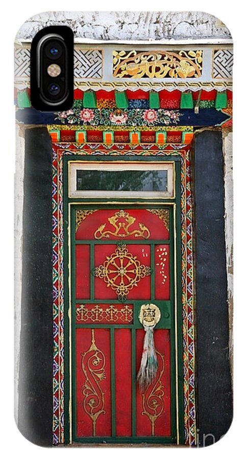 Kate Mckenna iPhone X Case featuring the photograph Tibet Red Door by Kate McKenna