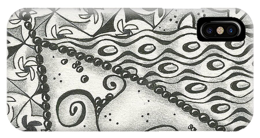 Zentangle iPhone X Case featuring the drawing Time Marches On by Jan Steinle