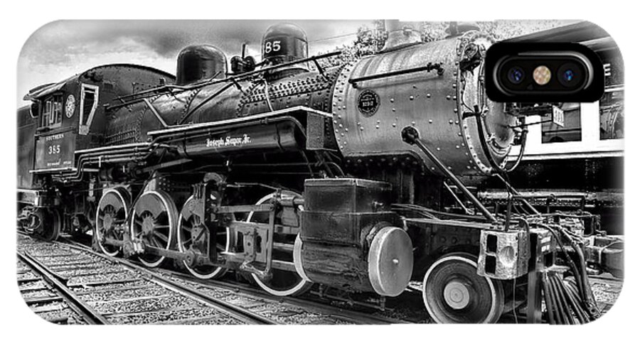 Paul Ward iPhone X Case featuring the photograph Train - Steam Engine Locomotive 385 in black and white by Paul Ward