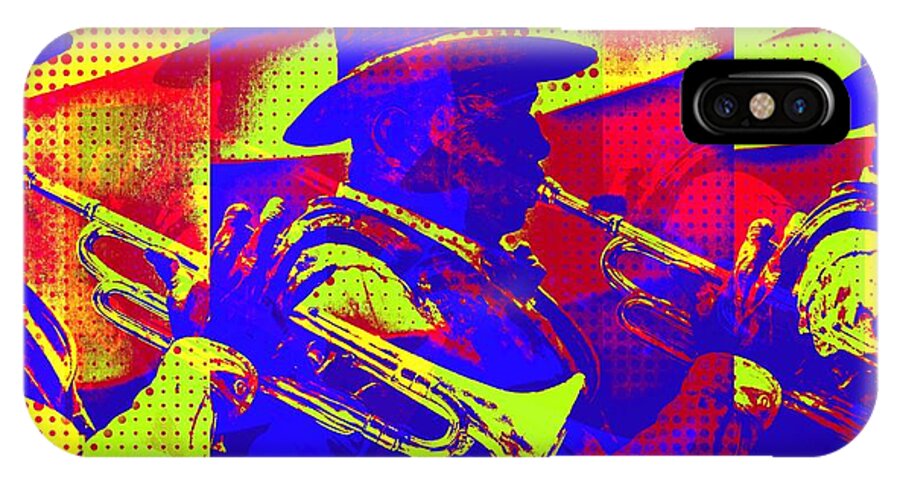 Trumpet Player iPhone X Case featuring the mixed media Trumpet player pop-art by Tatiana Travelways
