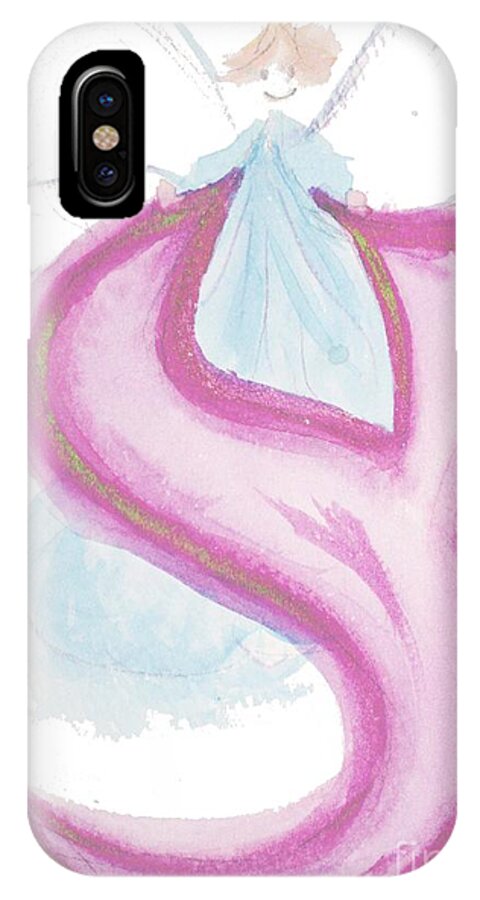 Tsade Angel Righteous Judaica Hebrew Letters Jewish iPhone X Case featuring the painting Tsade With An Angel by Hebrewletters SL